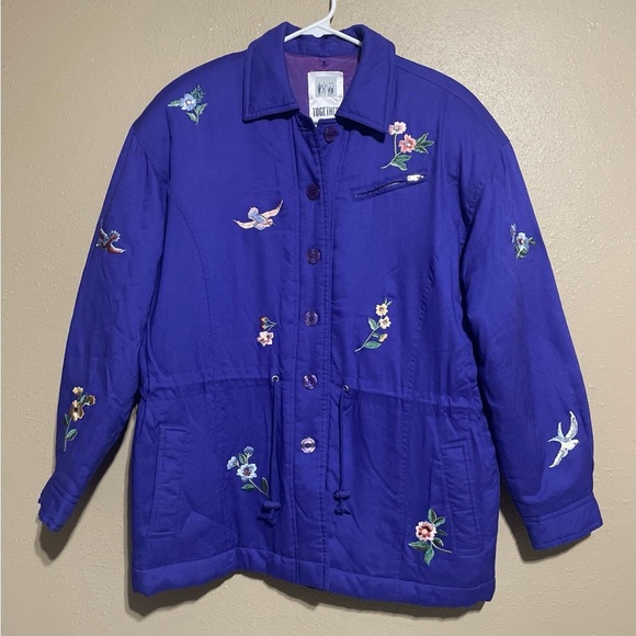 By Together Jackets & Blazers - Vintage Y2K Purple Floral Dove Embroidered Button Front Winter Coat Jacket M